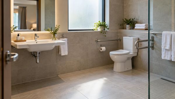 Dimensions idéales pour douche, lavabo et WC dans une salle de bain accessible